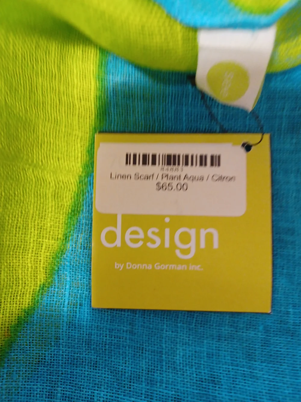 100% Linen Turquoise and Lime Leaf-Print Lightweight Scarf